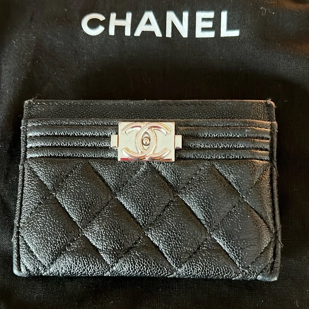 Chanel Black Quilted Caviar Boy Card Holder
